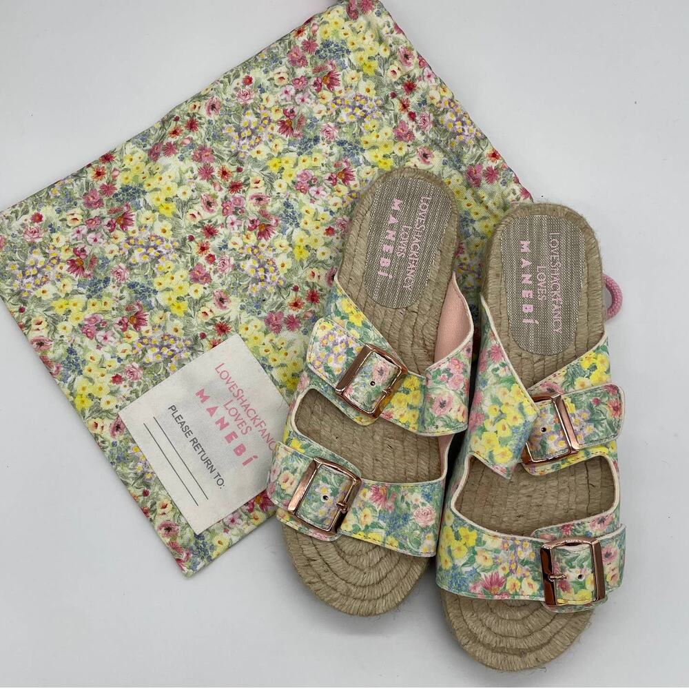 LoveShackFancy x Manebí Nordic Floral Leather Espadrille Slides - Rainbow Skies